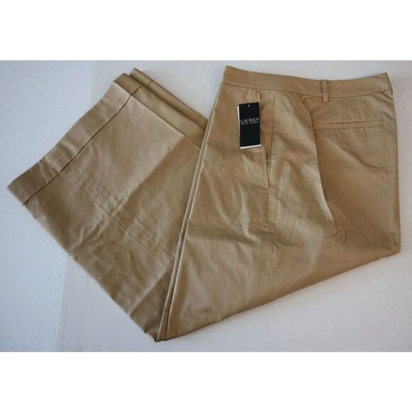 Lauren Ralph Lauren Women's Sz 16 Tan Pleated Cotton Twill Cropped Pants - Picture 8 of 11